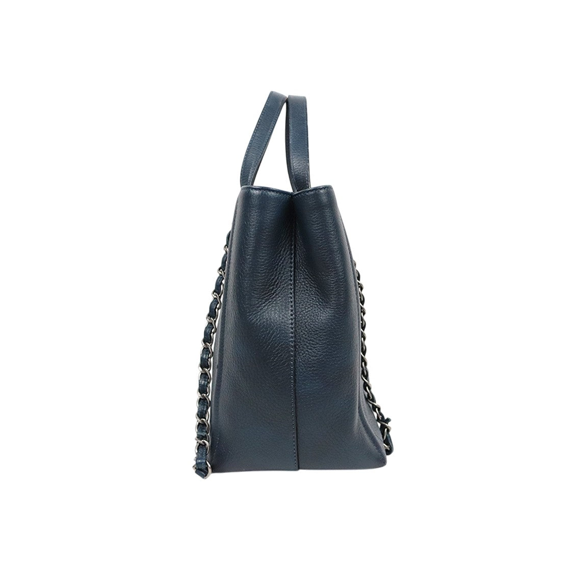 Chanel Navy Leather Large CC Logo Season Shoulder Bag