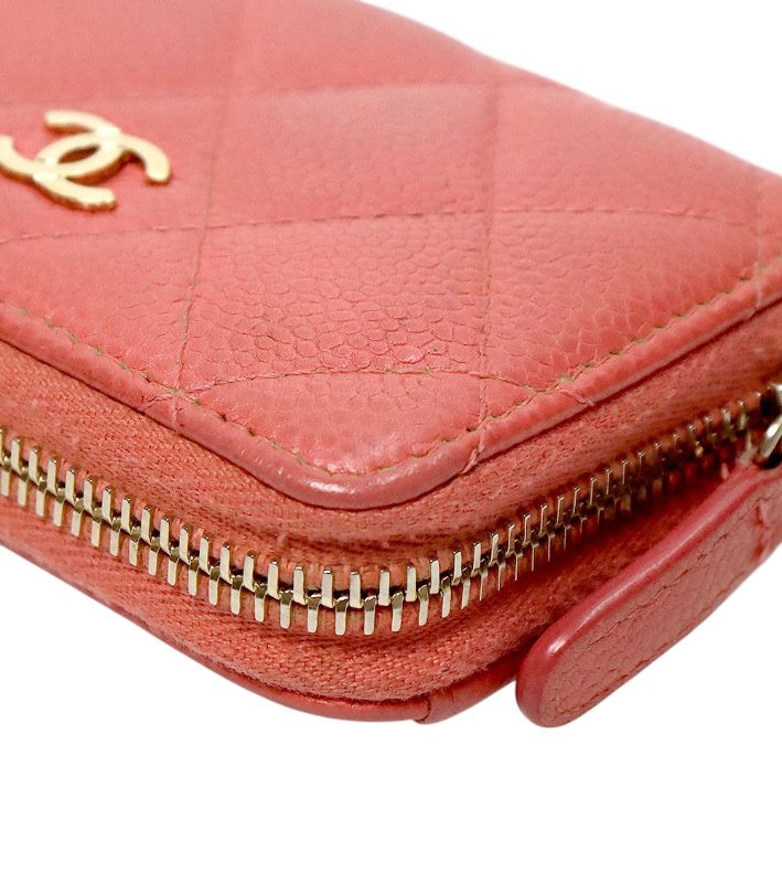 Chanel Pink Caviar Skin Zipped Card Wallet with Zip