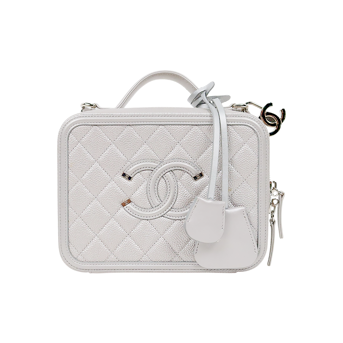 Chanel Metallic Silver Caviar Skin Cosmetic Case