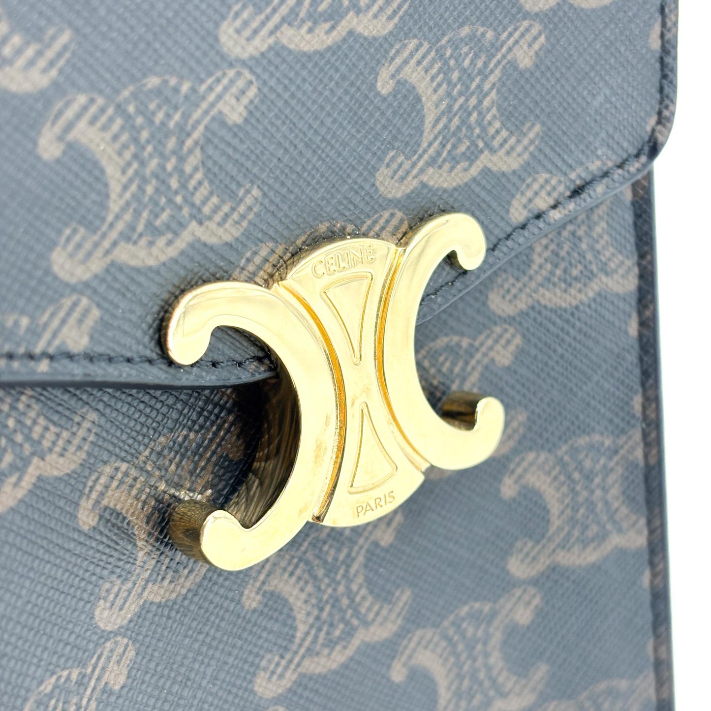 Celine Triomphe Canvas Calfskin Phone Pouch Tan