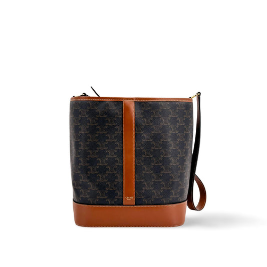 Celine Medium Bucket Bag Triomphe Canvas and Calfskin Tan