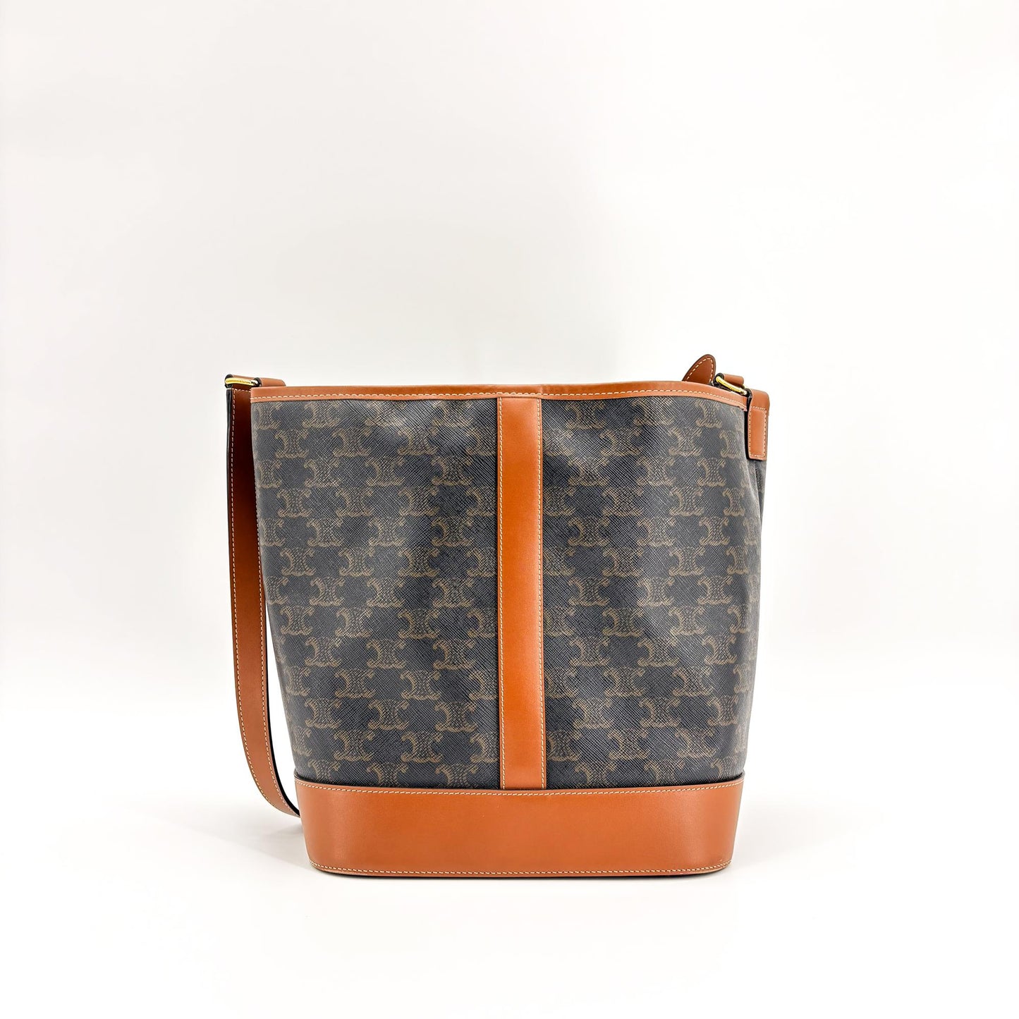 Celine Medium Bucket Bag Triomphe Canvas and Calfskin Tan
