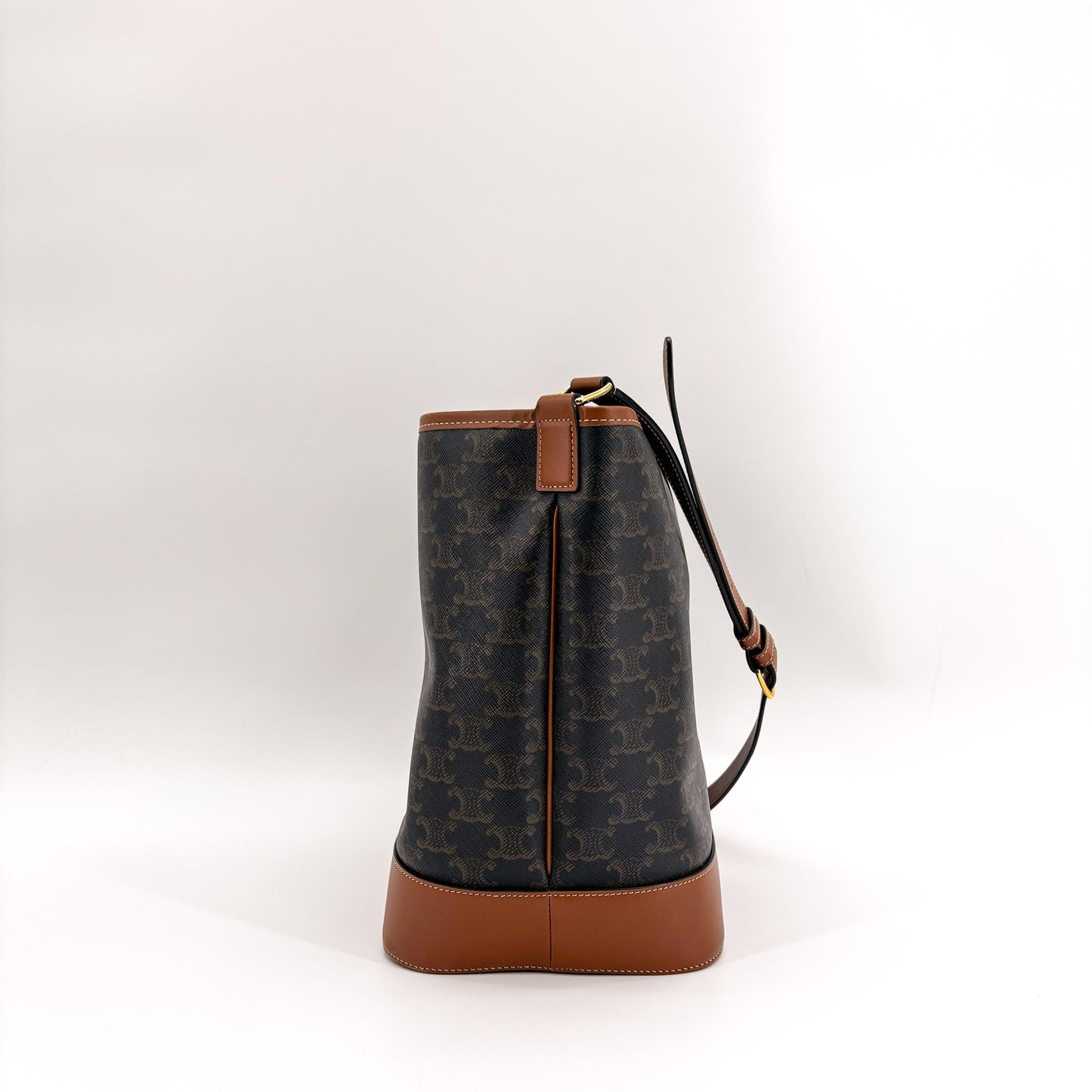 Celine Medium Bucket Bag Triomphe Canvas and Calfskin Tan