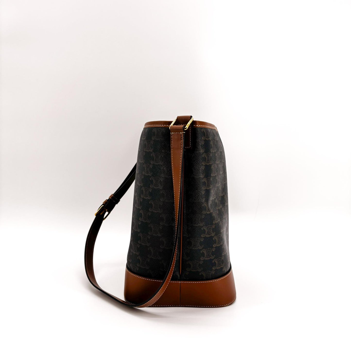 Celine Medium Bucket Bag Triomphe Canvas and Calfskin Tan