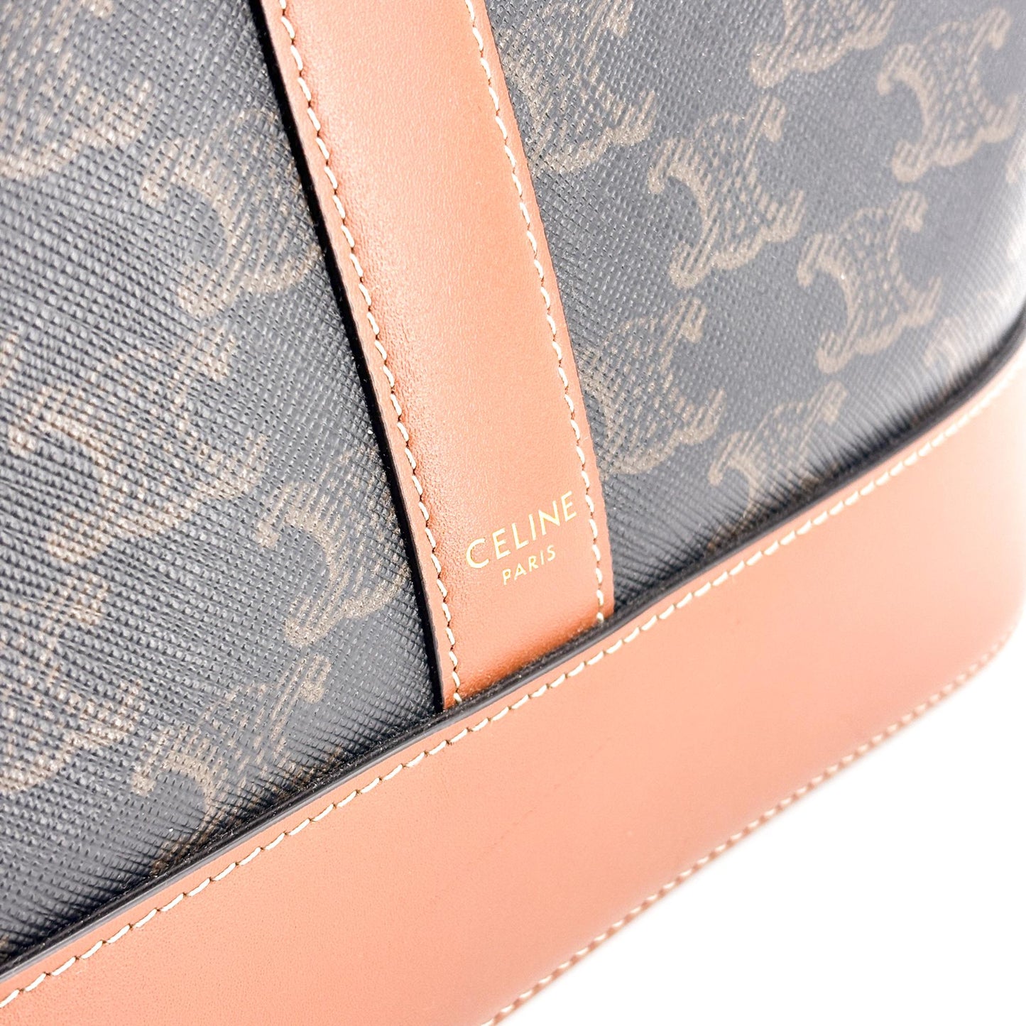 Celine Medium Bucket Bag Triomphe Canvas and Calfskin Tan