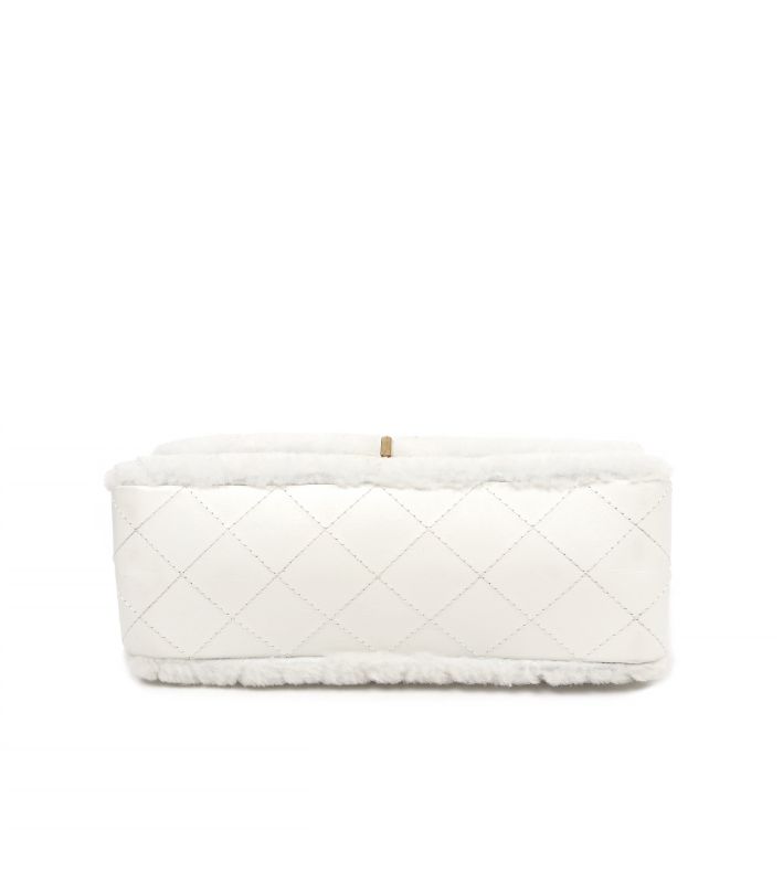 Chanel 2.55 Medium White Shearling Shoulder Bag 30s