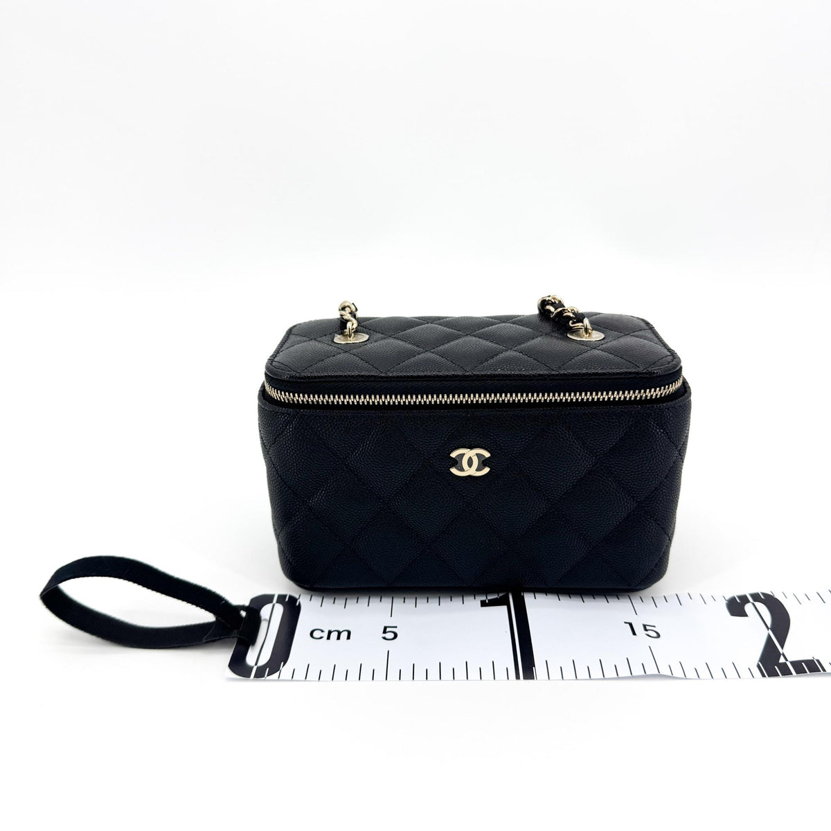 Chanel Classic Mini Vanity Chain Cosmetic Bag Caviar Black Gold Hardware