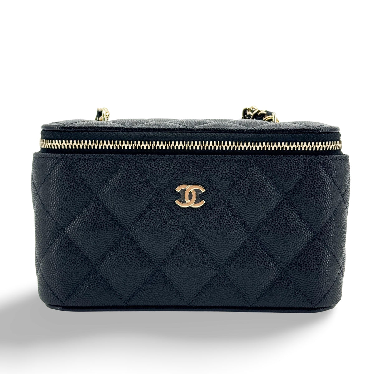 Chanel Classic Mini Vanity Chain Cosmetic Bag Caviar Black Gold Hardware