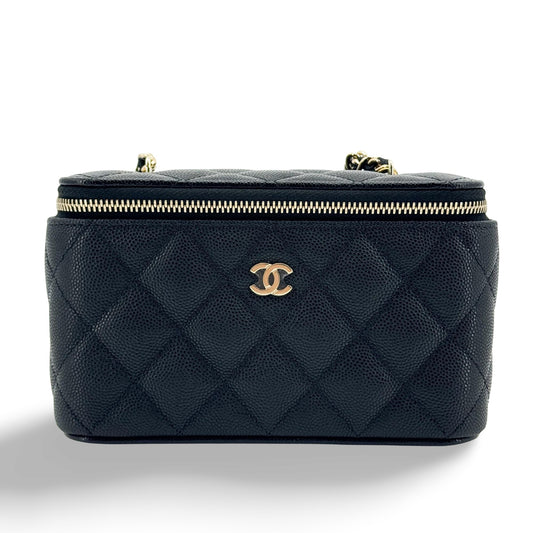 Chanel Classic Mini Vanity Chain Cosmetic Bag Caviar Black Gold Hardware