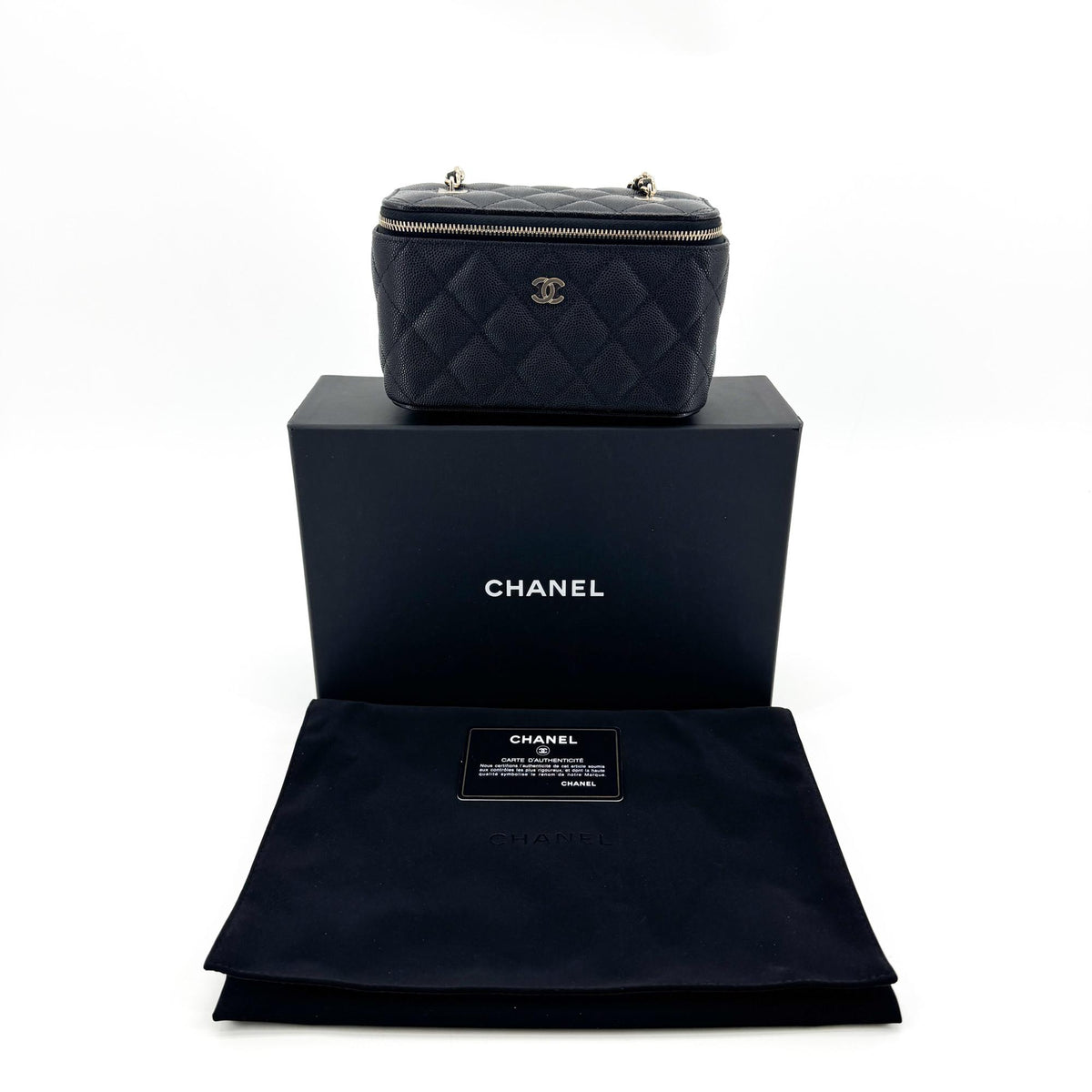 Chanel Classic Mini Vanity Chain Cosmetic Bag Caviar Black Gold Hardware