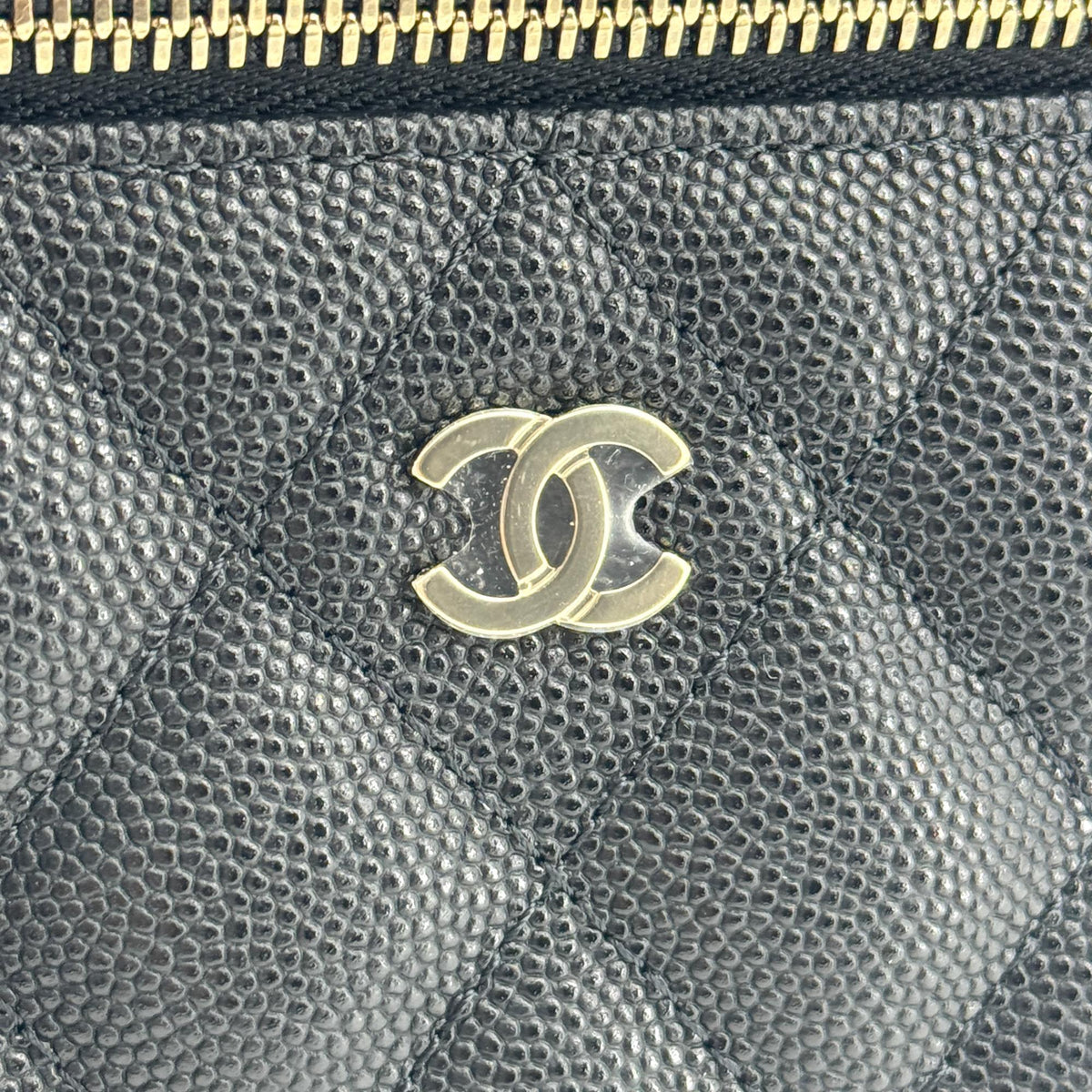 Chanel Classic Mini Vanity Chain Cosmetic Bag Caviar Black Gold Hardware
