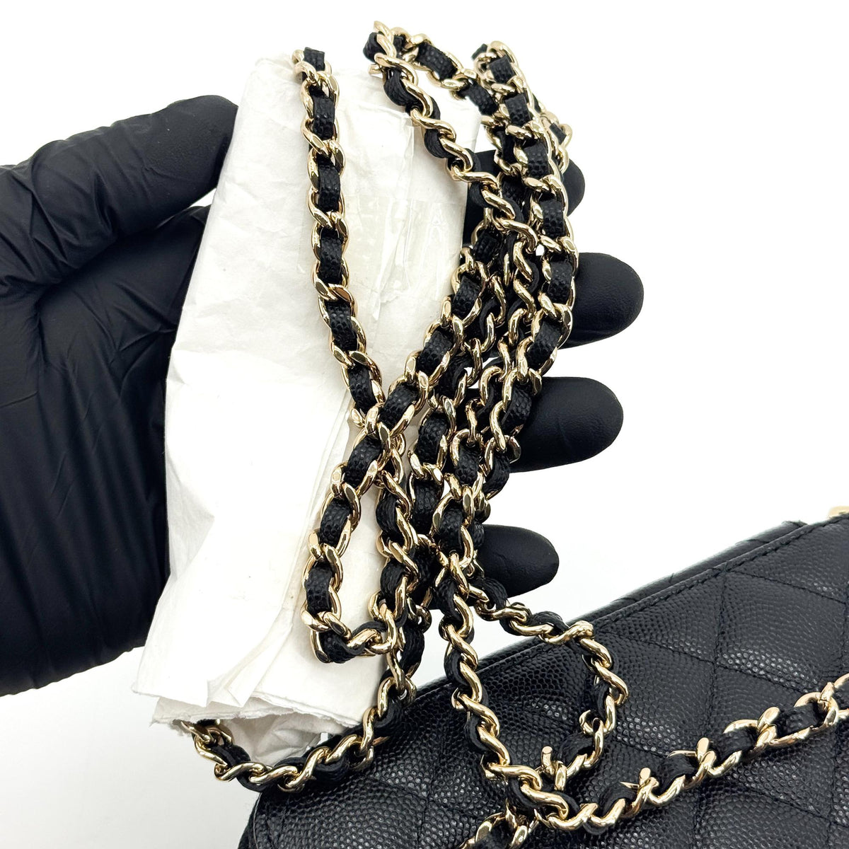 Chanel Classic Mini Vanity Chain Cosmetic Bag Caviar Black Gold Hardware