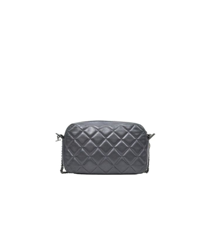 Chanel Metallic Silver Leather Camera Crossbody Bag