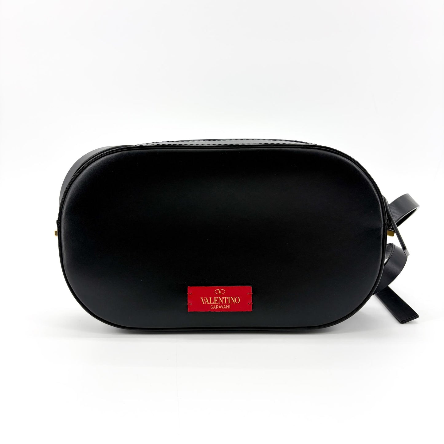 Valentino Garavani V-Logo Signature Oval Leather Shoulder Bag Black