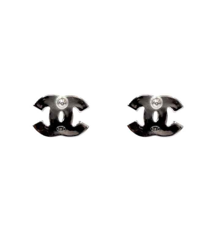 Chanel White CC Silver Earrings