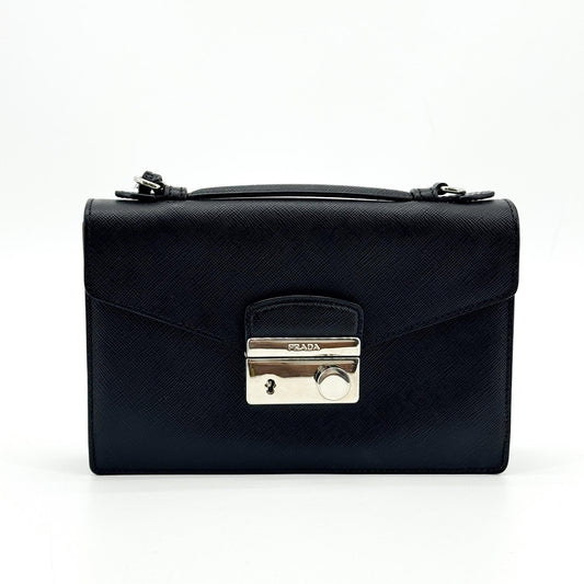 Prada Saffiano Luxe Mini Top Handle Crossbody Bag Black