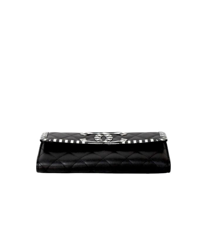 Chanel Black Stripe Long Wallet