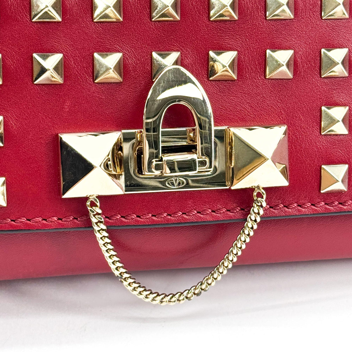 Valentino Rockstud Leather Clutch Red