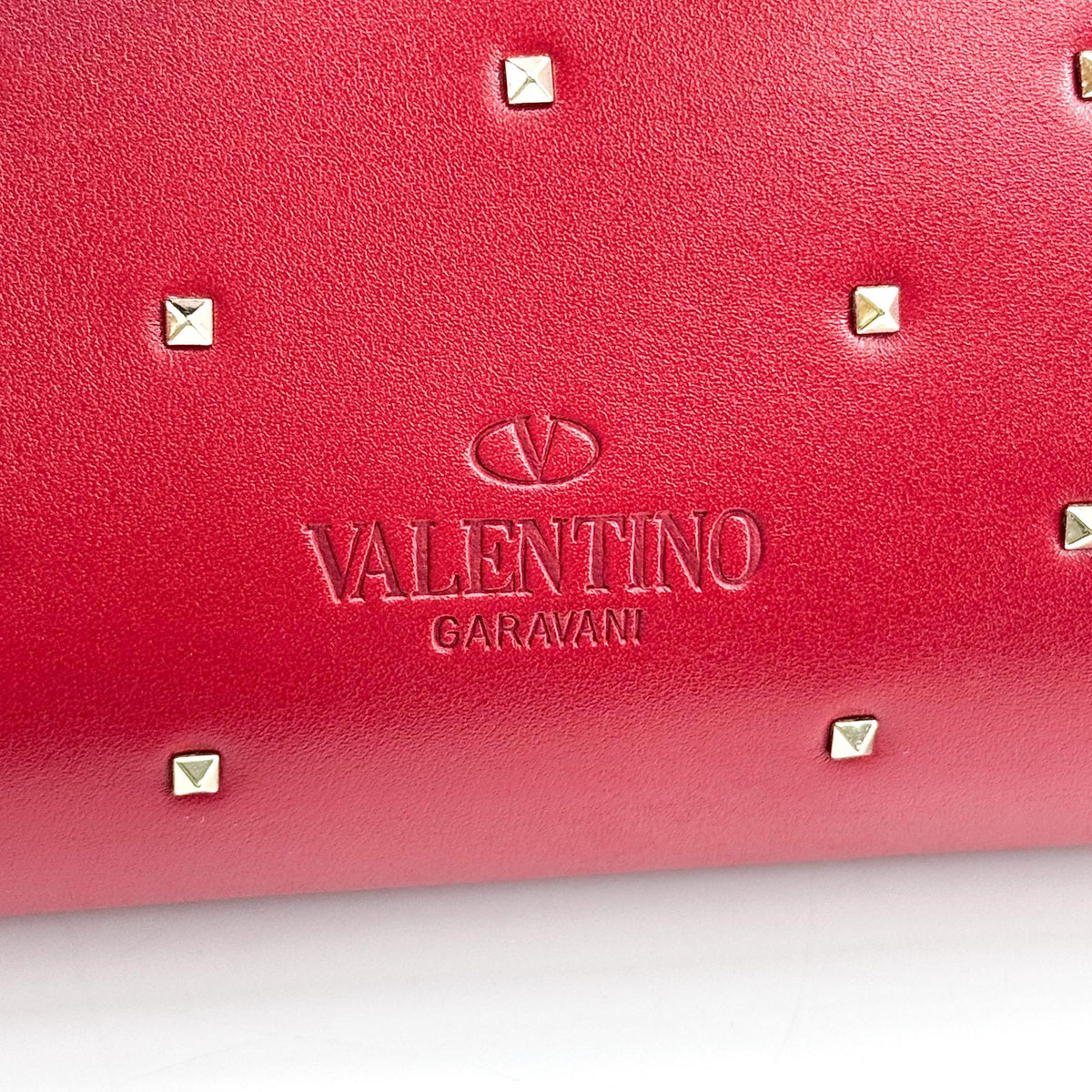 Valentino Rockstud Leather Clutch Red