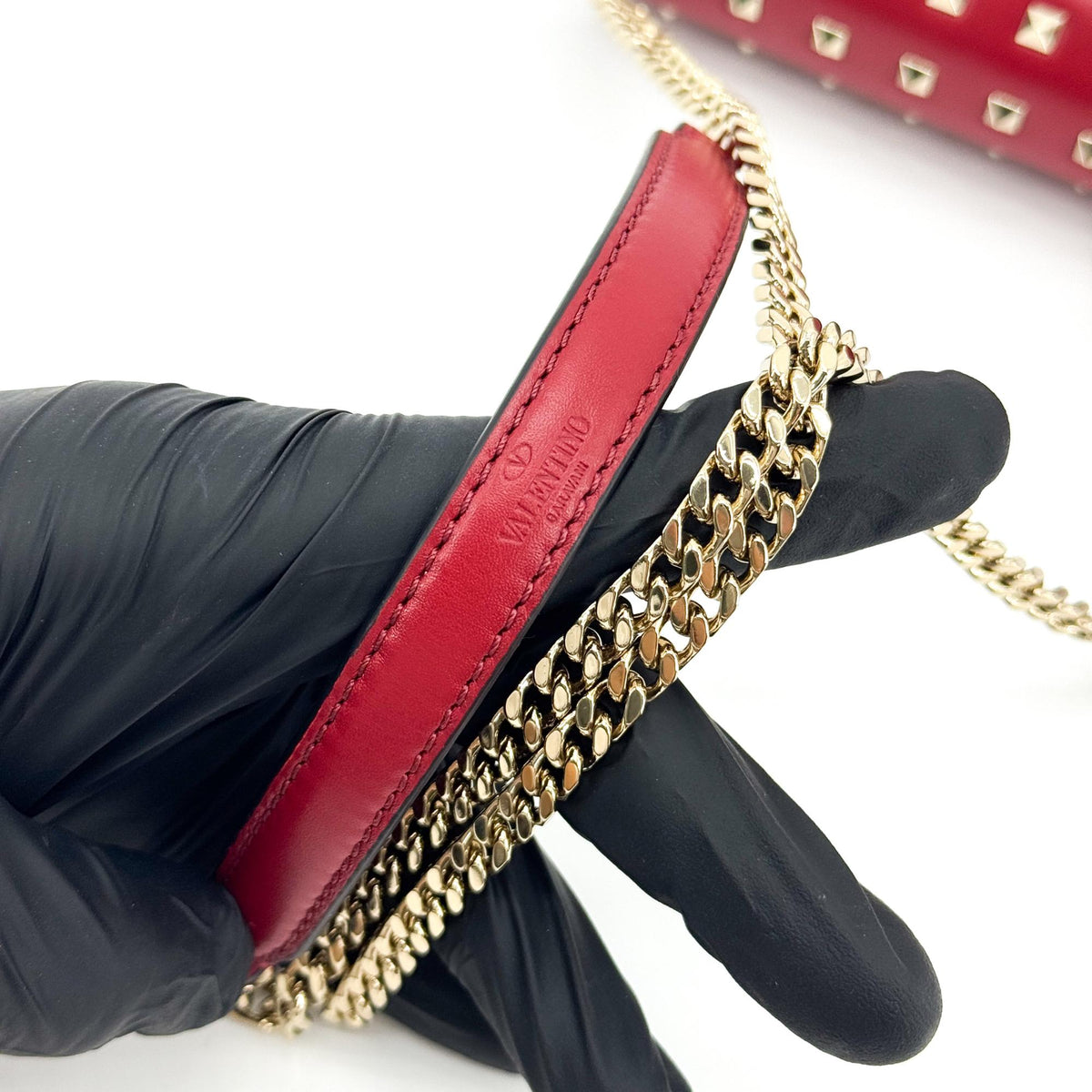 Valentino Rockstud Leather Clutch Red