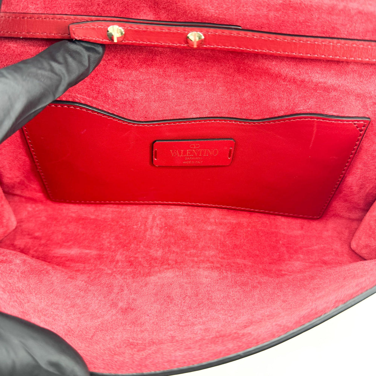 Valentino Rockstud Leather Clutch Red
