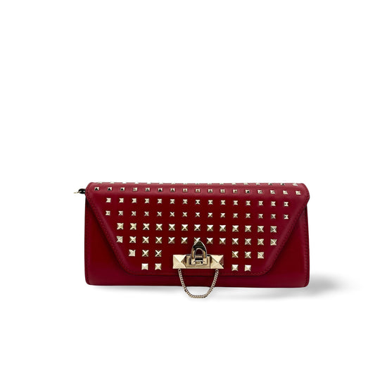 Valentino Rockstud Leather Clutch Red