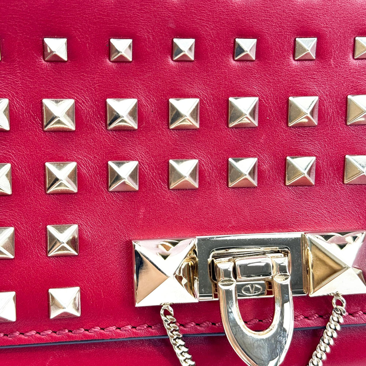 Valentino Rockstud Leather Clutch Red