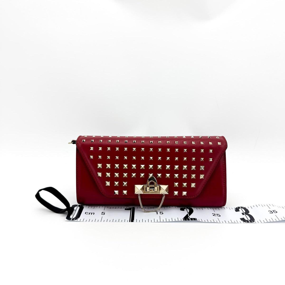 Valentino Rockstud Leather Clutch Red