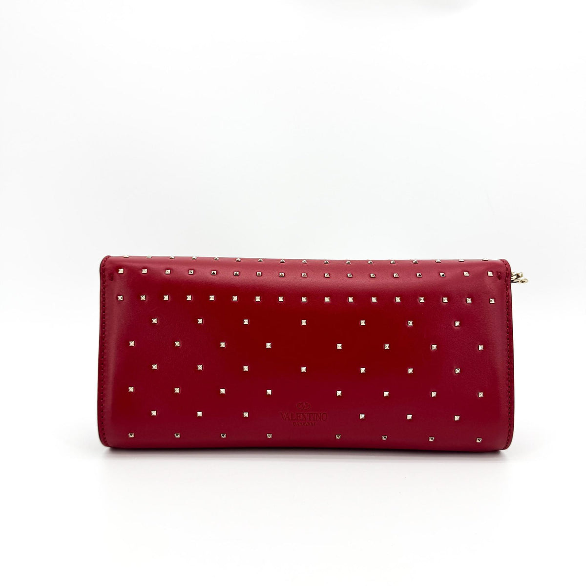 Valentino Rockstud Leather Clutch Red