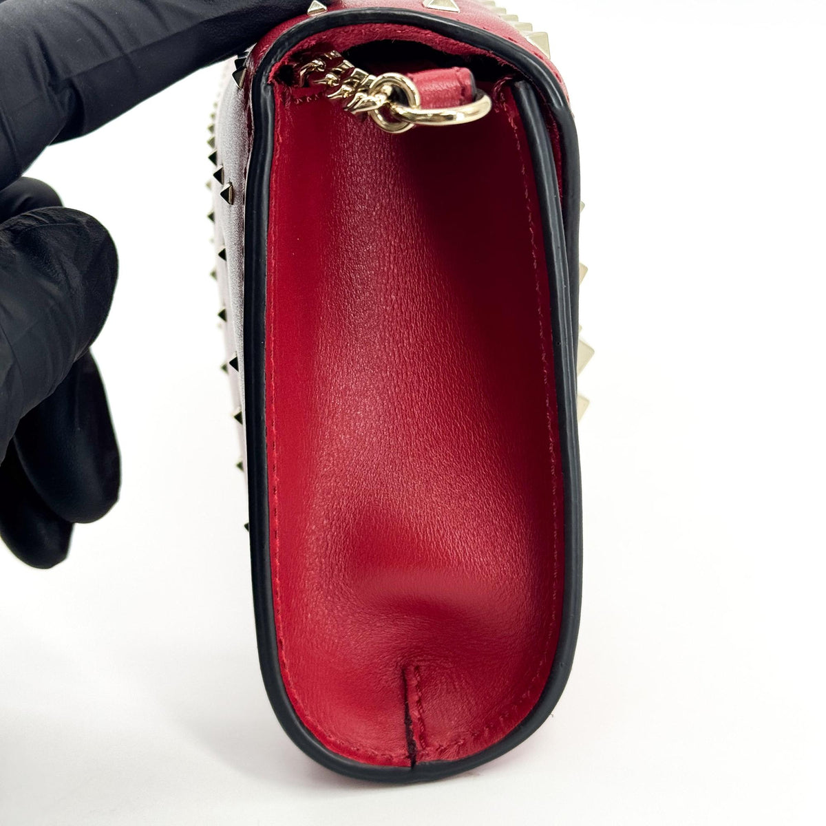 Valentino Rockstud Leather Clutch Red