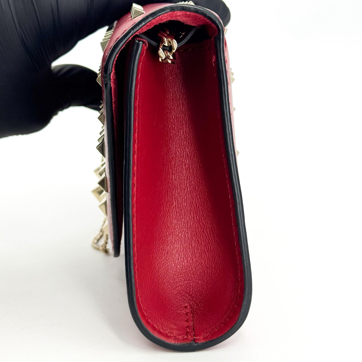 Valentino Rockstud Leather Clutch Red