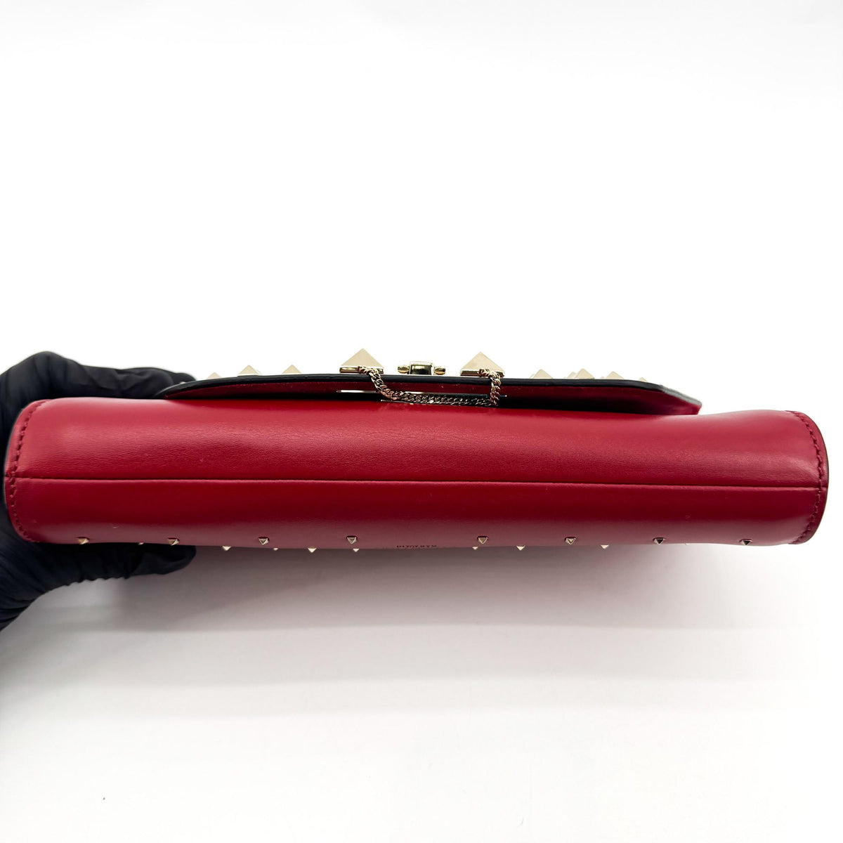 Valentino Rockstud Leather Clutch Red