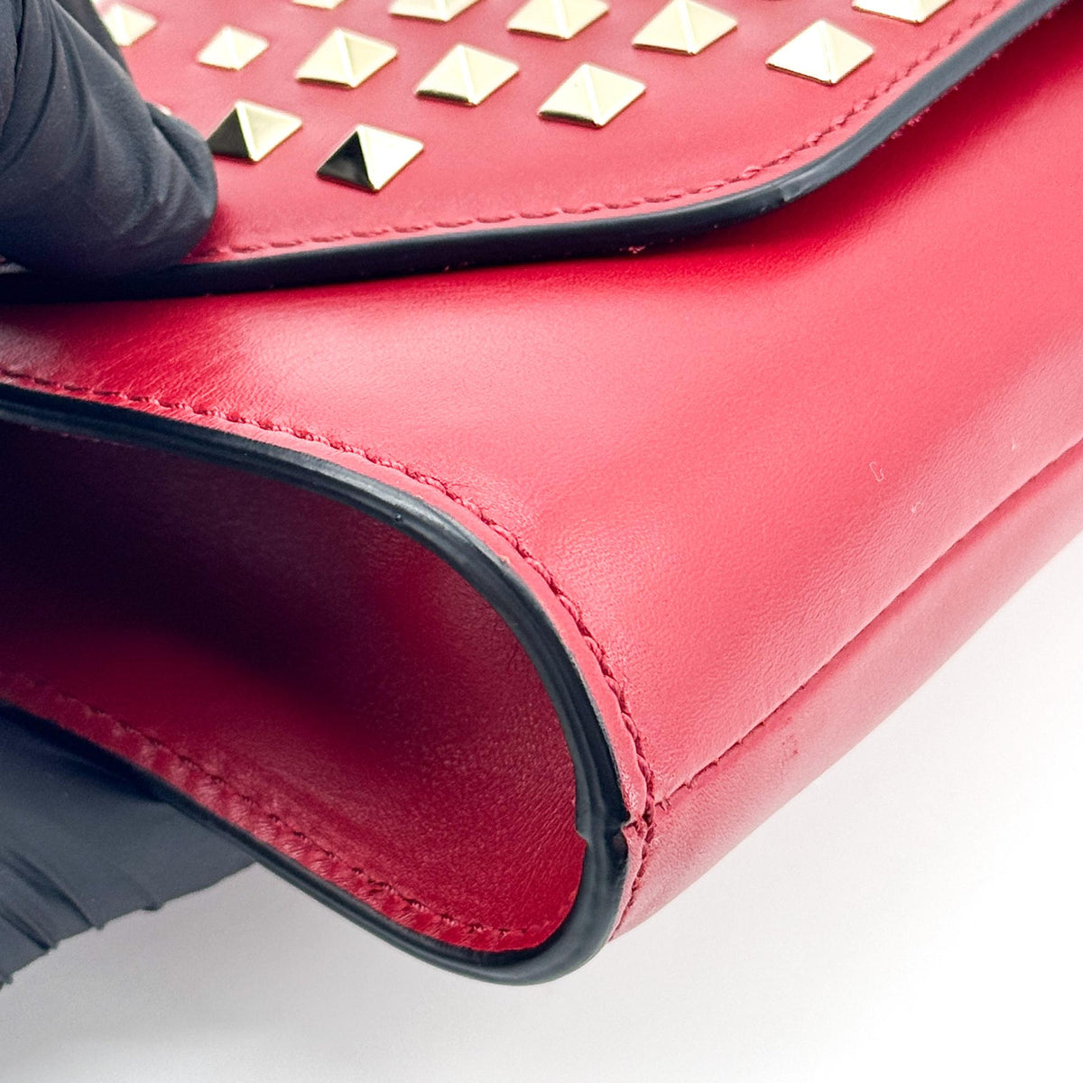 Valentino Rockstud Leather Clutch Red