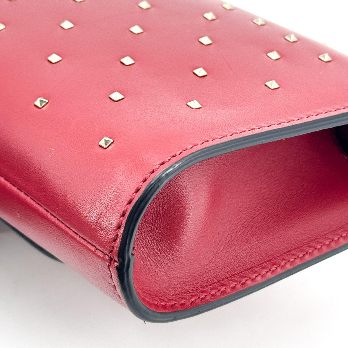 Valentino Rockstud Leather Clutch Red
