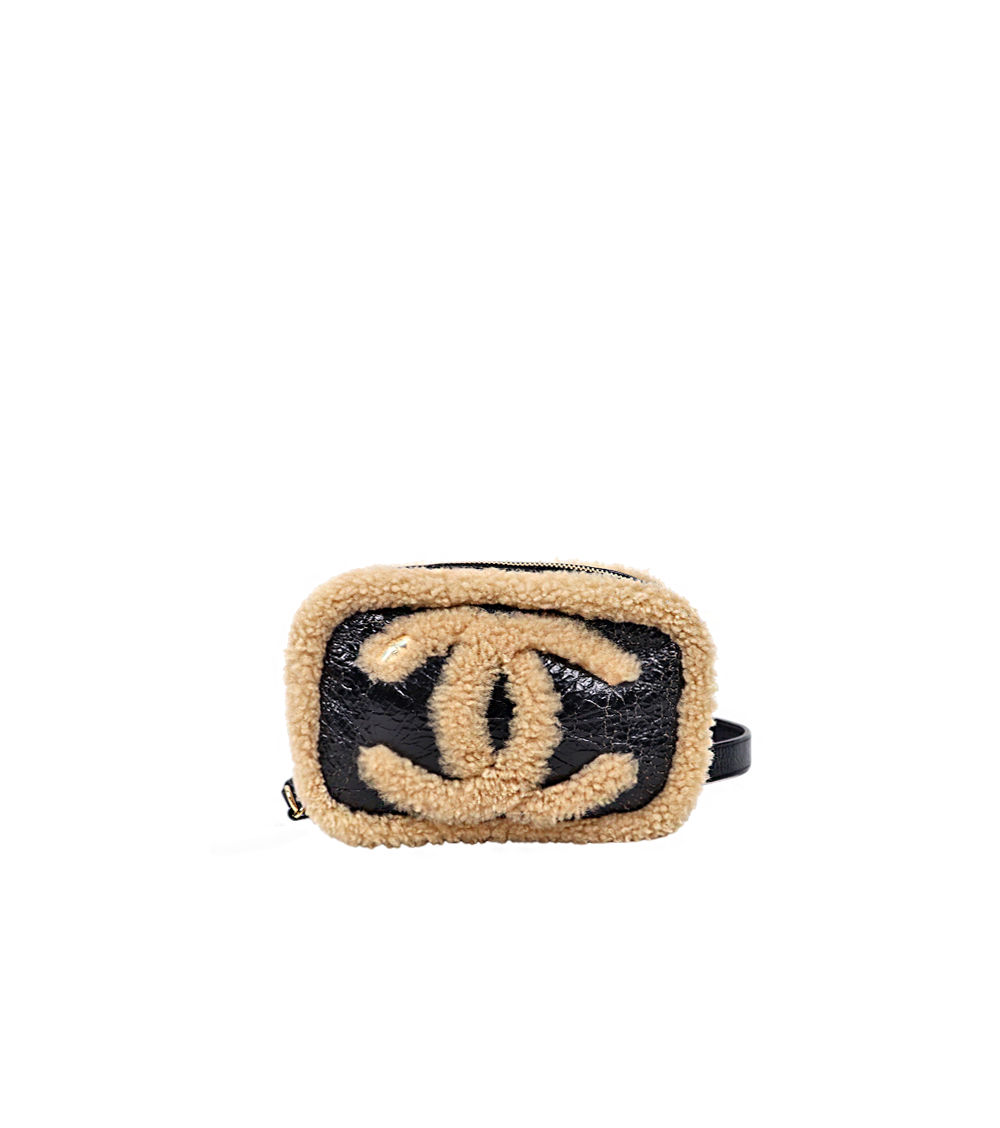 Chanel Black Shearling Big CC Belt Bag