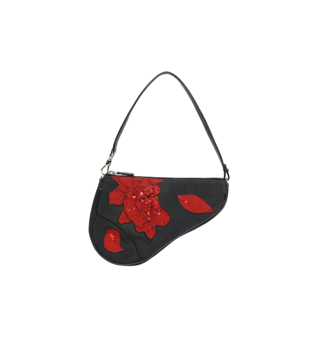 Dior Black Rose Saddle Shoulder Bag
