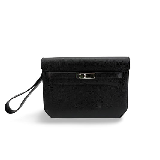 Hermès Kelly Dépêche 25 Pouch Black Silver Hardware