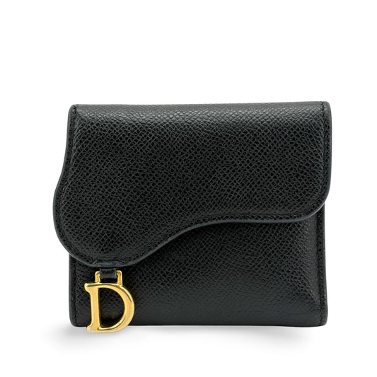 Dior Saddle Lotus Wallet Black Gold Hardware