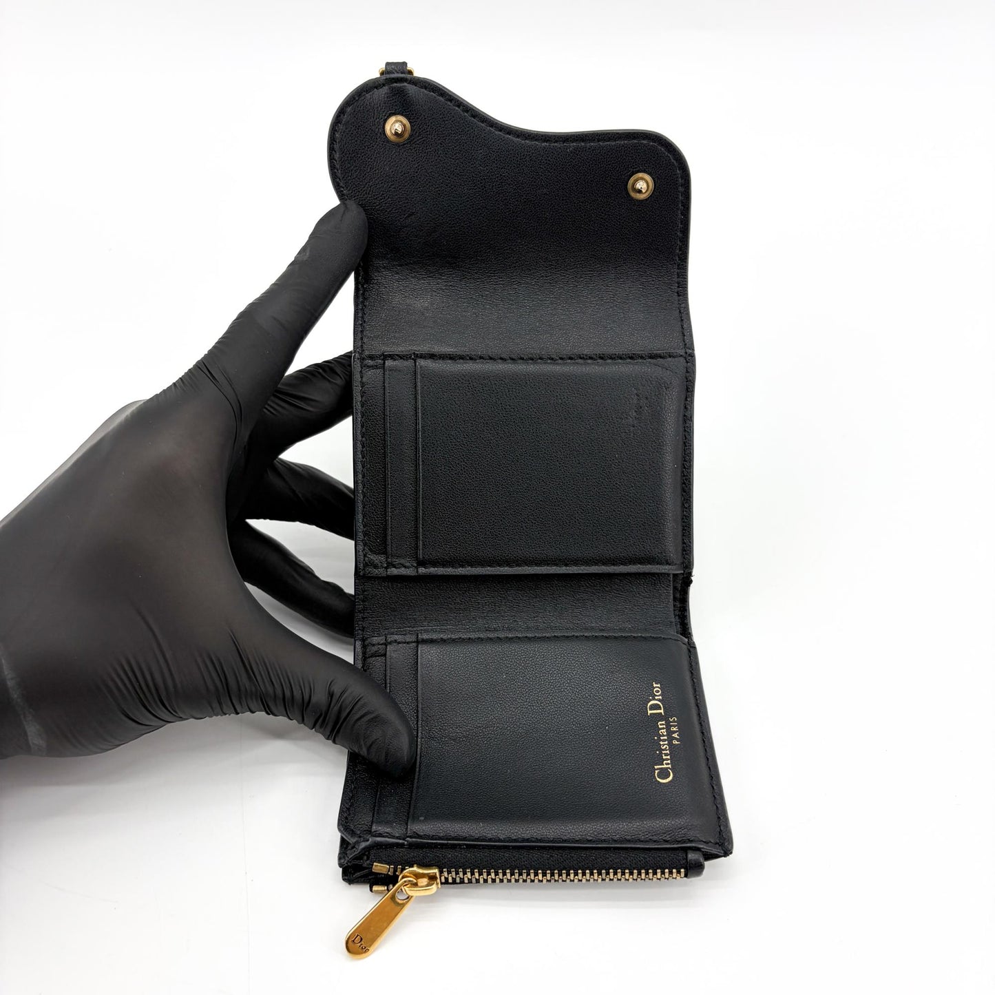 Dior Saddle Lotus Wallet Black Gold Hardware