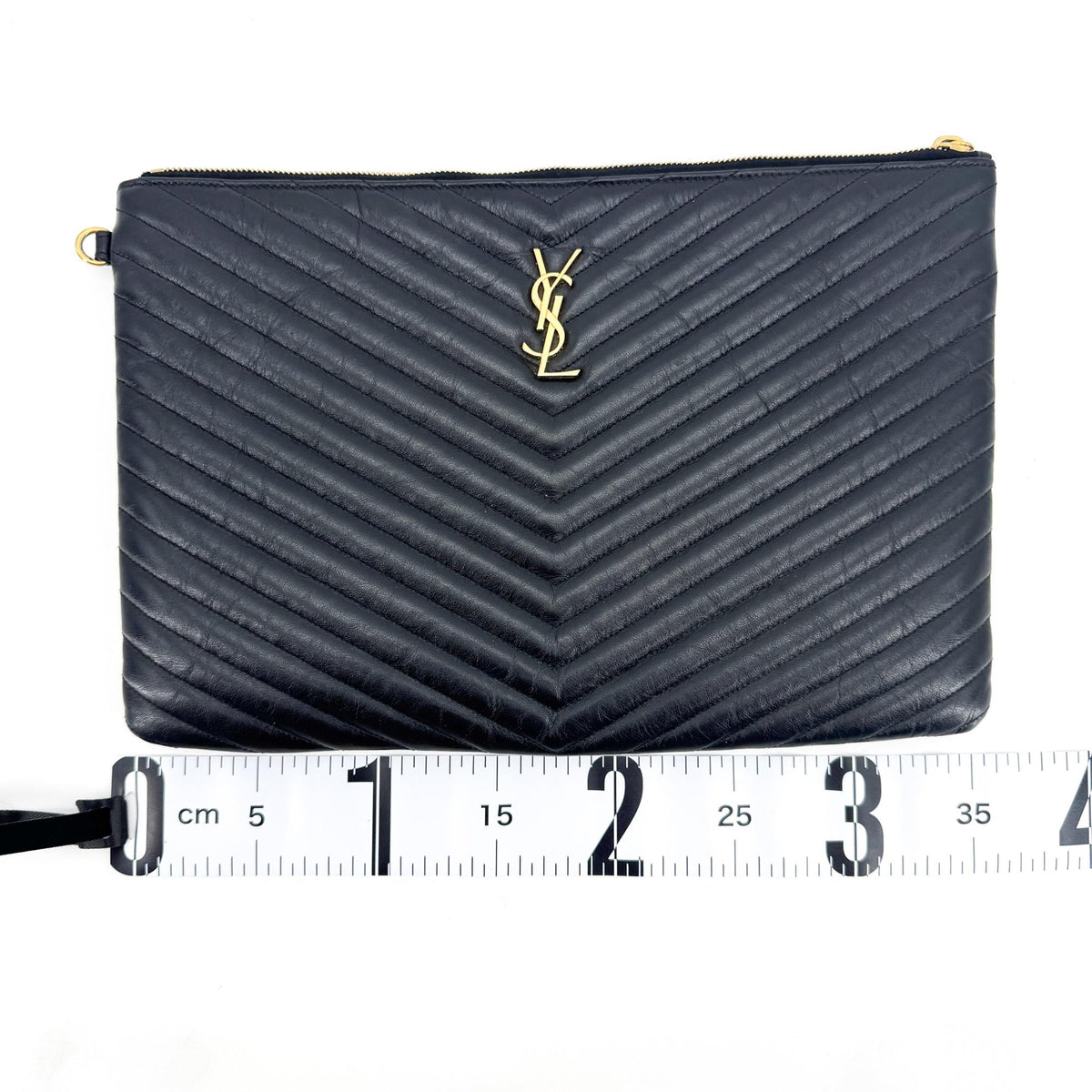 Saint Laurent Monogram Matelassé Large Clutch Black Gold Hardware