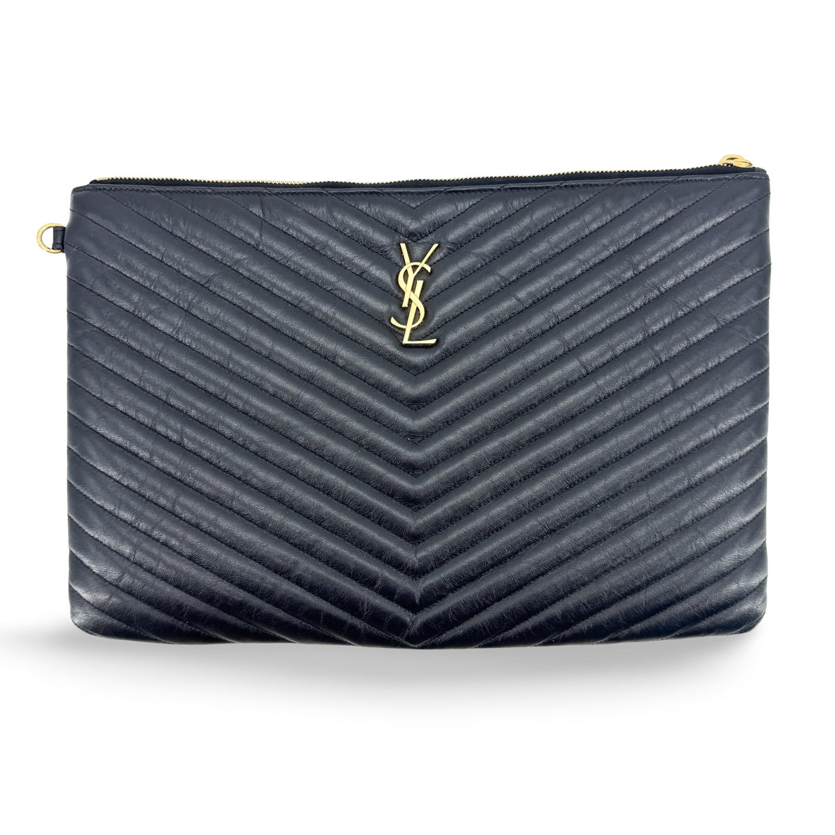Saint Laurent Monogram Matelassé Large Clutch Black Gold Hardware