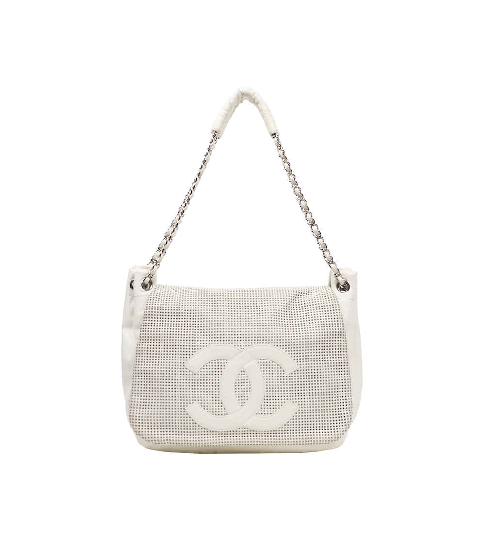 Chanel White Perforated Big CC Flap Shoulder Bag
