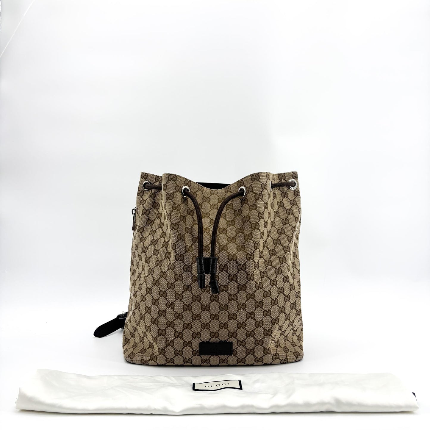 Gucci GG Canvas Drawstring Backpack Brown Black