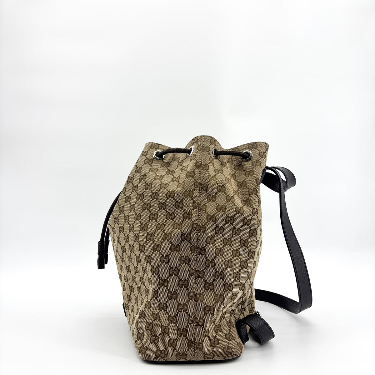 Gucci GG Canvas Drawstring Backpack Brown Black