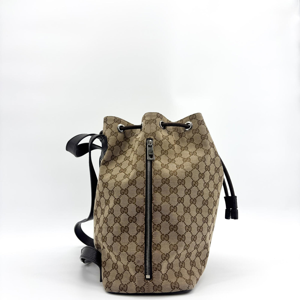 Gucci GG Canvas Drawstring Backpack Brown Black