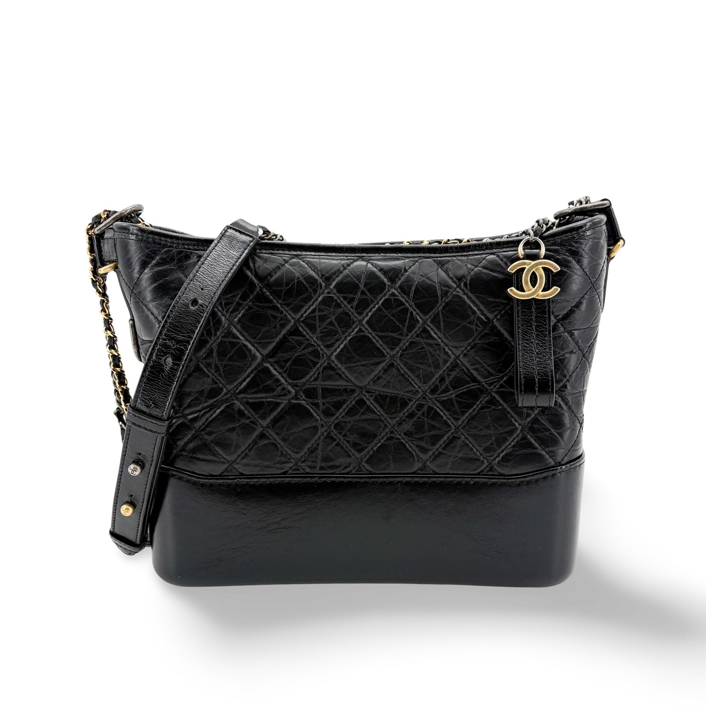 Chanel Gabrielle Medium Hobo Bag Black Vintage Calfskin Gold Hardware Silver Hardware