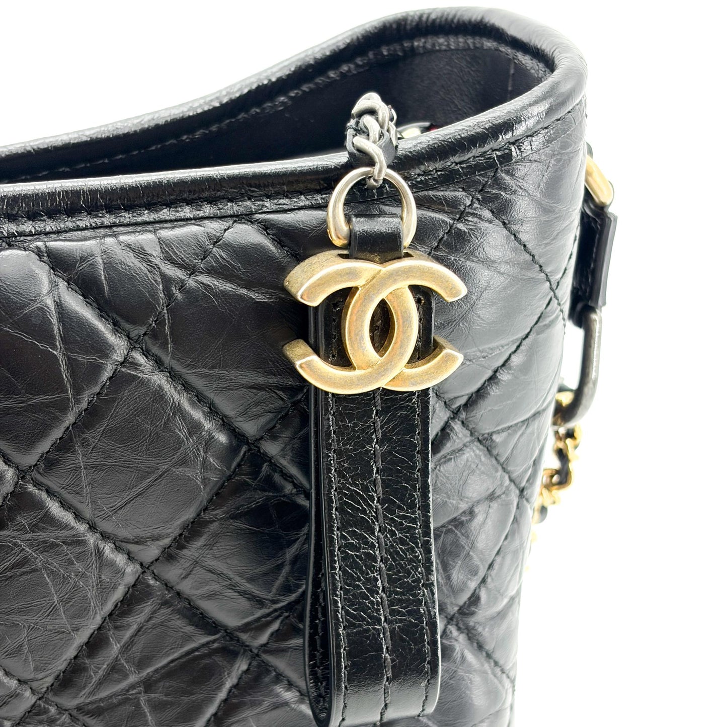 Chanel Gabrielle Medium Hobo Bag Black Vintage Calfskin Gold Hardware Silver Hardware