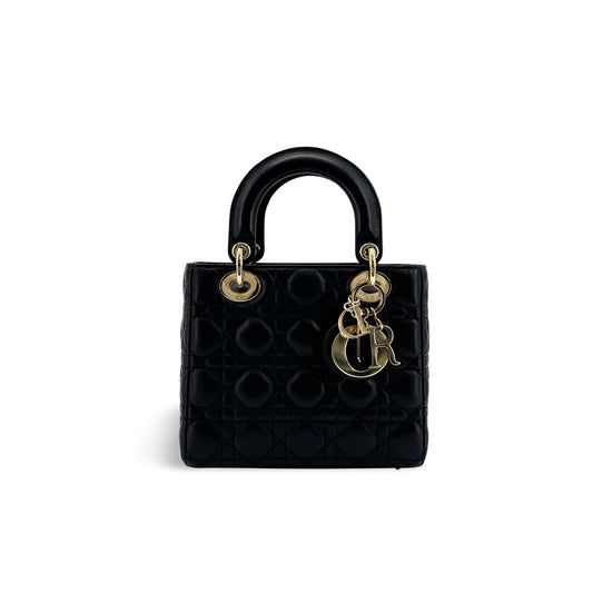 Dior Mini Lady Dior Bag Cannage Lambskin Black Gold Hardware