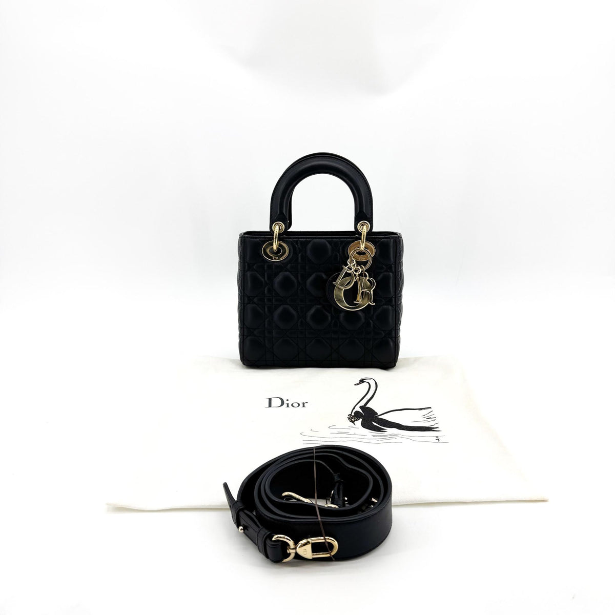 Dior Mini Lady Dior Bag Cannage Lambskin Black Gold Hardware