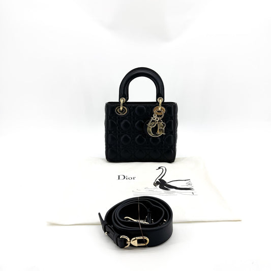 Dior Mini Lady Dior Bag Cannage Lambskin Black Gold Hardware